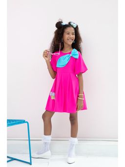 TINY GIRL - Barbie Half Sleeves Printed Bow Applique Detailed Dress