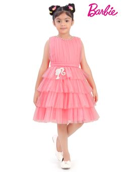 TINY GIRL - Barbie Peach Layered Tulle Party Dress With Waist Logo Detail