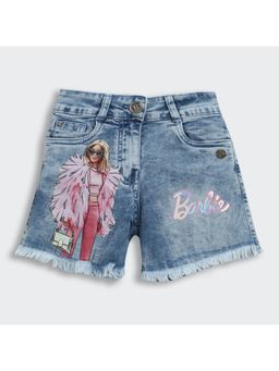 TINY GIRL - Barbie Denim Character Printed Frayed Shorts