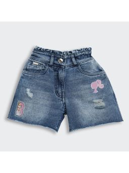 TINY GIRL - Barbie Girls Denim Shorts With Patch Details & Frayed Hem