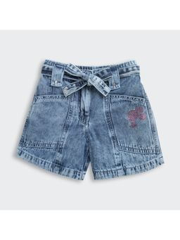 TINY GIRL - Barbie Embellished Dark Wash Denim Shorts With Belt