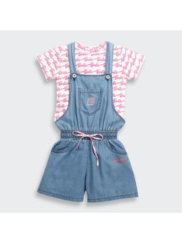 TINY GIRL - Barbie Printed T-Shirt With Denim Dungaree Style Playsuit