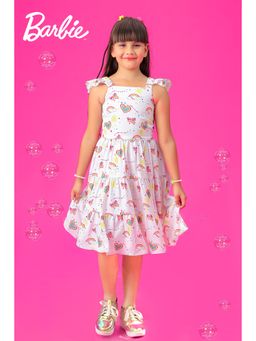 TINY GIRL - Barbie Cap Sleeves Hearts & Unicorn Printed Dress