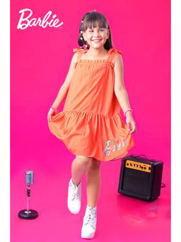 TINY GIRL - Barbie Sleeveless Typography Printed Bow Applique Detailed Dress