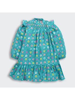 TINY GIRL - Barbie Full Sleeves Hearts Printed Smock Detailed Dress