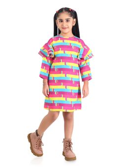 TINY GIRL - Barbie Three Fourth Sleeves Frill Detailed Colour Blocked Dress