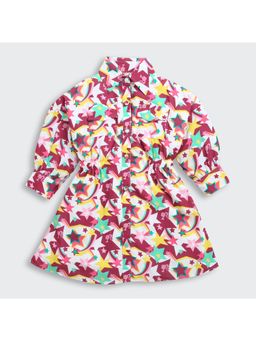 TINY GIRL - Barbie Multicolor Star Print Shirt Dress With Front Button Detailing