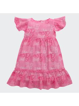 TINY GIRL - Barbie Ruffled Sleeves Typography Printed Dress