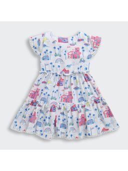 TINY GIRL - Barbie Cap Sleeves Vehicles Printed Lace Detailed Dress