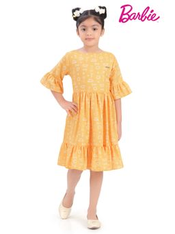 TINY GIRL - Barbie Printed Boat Neck Gathered Flare Dress