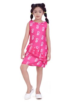 TINY GIRL - Barbie Pink Ruffle Hem Logo Print Dress