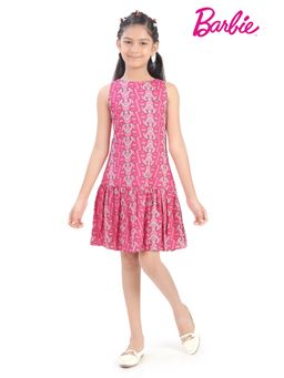 TINY GIRL - Barbie Pink Heart Print Sleeveless Dress With Flared Hem
