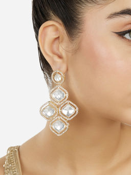 Zaveri Pearls - Gold Tone Stones Austrian Diamonds Statement Dangler Earrings