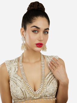 Zaveri Pearls - Gold Tone Kundan Cluster Beads Bridal Necklace Earrings