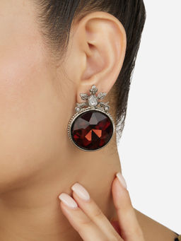 Zaveri Pearls - Brown Dazzling Stone Silver Plated Fusion Studs Earrings