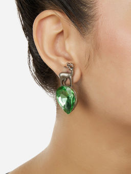 Zaveri Pearls - Green Dazzling Stone Silver Plated Reindeer Drop Earrings