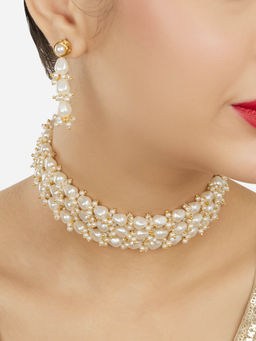 Zaveri Pearls - Gold Tone Multistrand Pearls Choker and Earrings