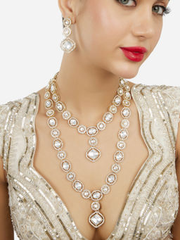 Zaveri Pearls - Gold Tone Austrian Diamonds Layered Necklace and Earrings
