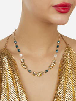 Zaveri Pearls - Blue White Beads Party Bling Contemporary Necklace