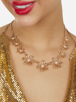 Zaveri Pearls - Gold Tone Contemporary Pearls Embellished Flowers Necklace