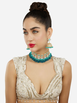 Zaveri Pearls - Teal Green Cluster Bead Necklace Earrings
