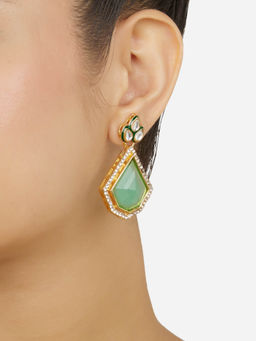Zaveri Pearls - Mint Green Stone Meenakari Austrian Diamonds Drop Earrings