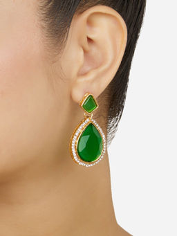 Zaveri Pearls - Green Stone Austrian Diamonds Embellished Drop Earrings