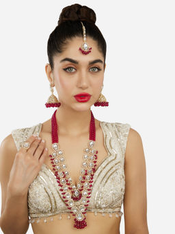 Zaveri Pearls - Rani Pink Bridal Layered Necklace Earrings Maangtikka Ring