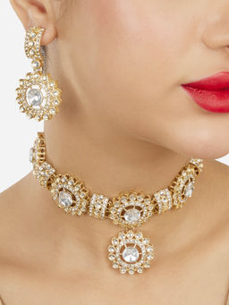 Zaveri Pearls - Gold Tone Dazzling Stones Traditional Necklace and Earrings