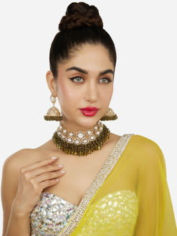 Zaveri Pearls - Mehndi Green Cluster Beads Choker Necklace and Earrings