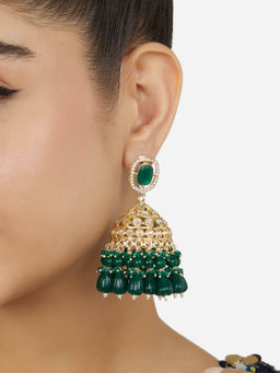 Zaveri Pearls - Green Cluster Beads Stone Diamonds Statement Jhumka Earrings