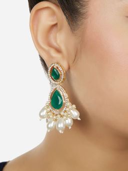 Zaveri Pearls - Green Stones Beads Austrian Diamond Ethnic Teardrop Earrings