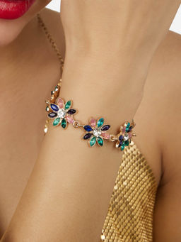Zaveri Pearls - Multicolor Dazzling Stones Flowers Contemporary Bracelet