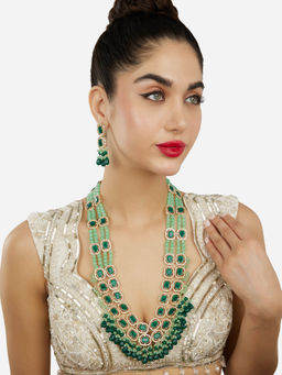 Zaveri Pearls - Green Stones Multistring Bridal Necklace and Earrings