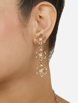 Zaveri Pearls - Gold Tone Classy Contemporary Pearls Flowers Drop Earrings