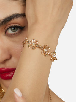 Zaveri Pearls - Gold Tone Classy Contemporary Pearls Flowers Bracelet