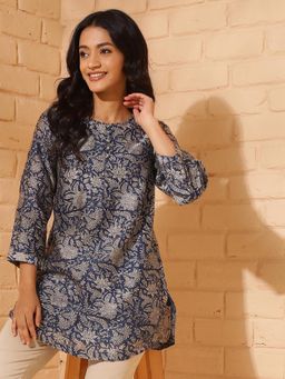 Fabindia - Blue Cotton Silk Printed Tunic