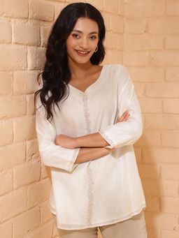 Fabindia - Off White Cotton Silk Sequined Tunic