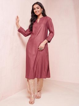 Fabindia - Red Viscose Silk Solid Long Kurta