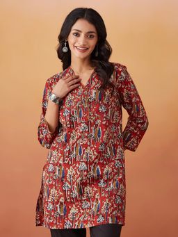 Fabindia - Red Cotton Bagru Printed Short Kurta