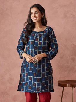 Fabindia - Indigo Viscose Dabu Printed Short Kurta
