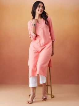 Fabindia - Pink Cotton Regular Fit Long Kurta