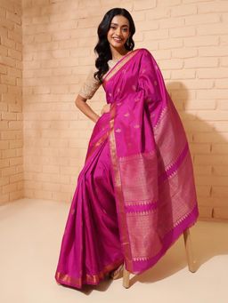 Fabindia - Pink Silk Woven Sari