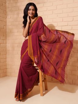 Fabindia - Maroon Cotton Jamdani Sari
