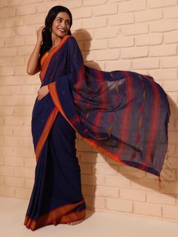 Fabindia - Navy Cotton Jamdani Sari