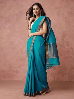Fabindia - Turquoise Cotton Woven Sari