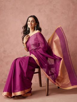 Fabindia - Purple Cotton Woven Sari