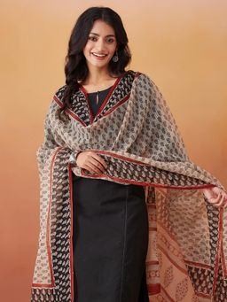 Fabindia - Beige Cotton Silk Bagru Printed Dupatta