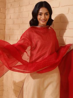 Fabindia - Red Silk Blend Sequined Dupatta