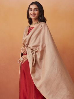 Fabindia - Beige Cotton Silk Blend Woven Dupatta